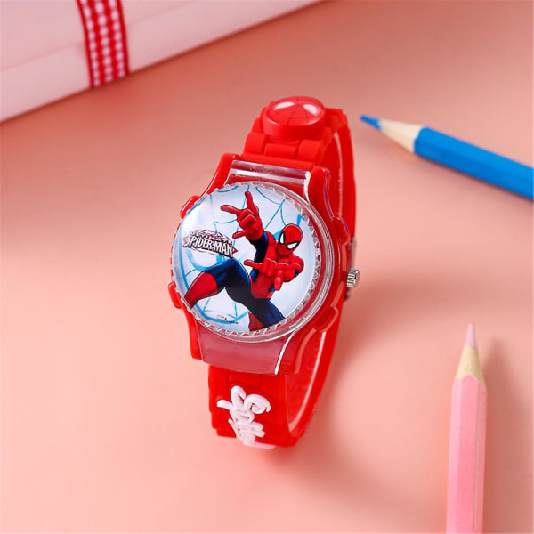 Barnens Spiderman Armbandsur Rotation Flip Klockor Med Justerbar Rem Pojkar Flickor Födelsedag Jul Påsk Present Red