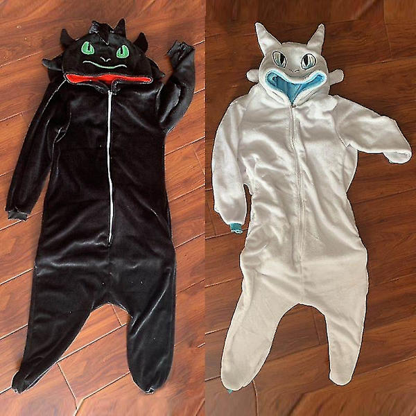 Nye Hvordan man træner en drage Onesies Flanel Pyjamas Voksen Børn Halloween Party Cosplay Kostume Jumpsuit E46762ac_vv Black XL (176-185cm)