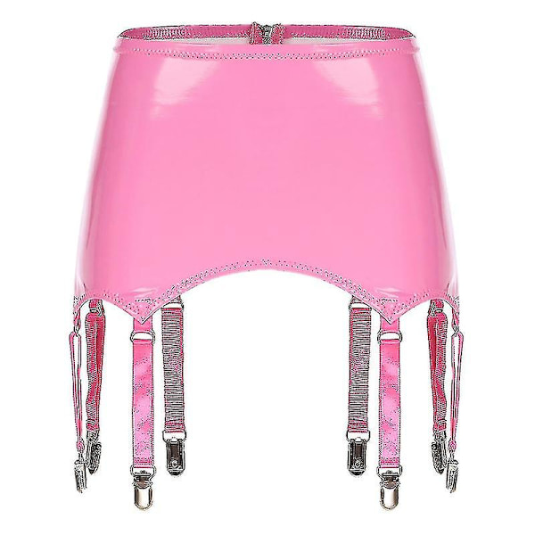 Dames Patentlæder Strømper med Metalspænder Suspenderbælte Clubwear Sceneoptræden Rave Pink XL