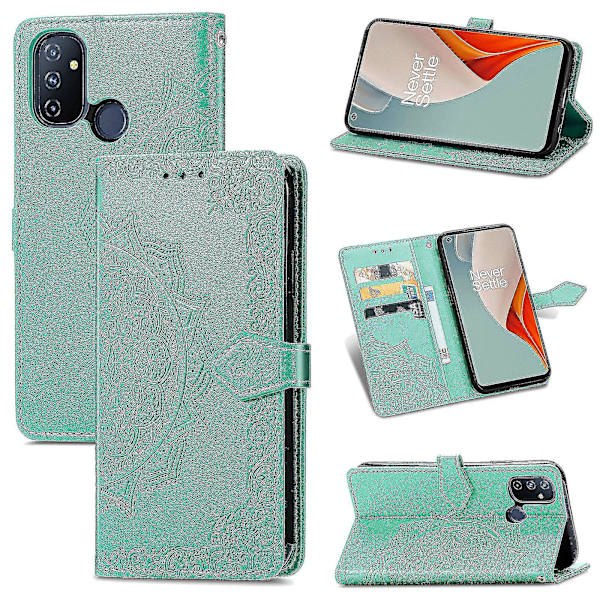Oneplus Nord N100 Etui Læder Pung Cover Embosseret Mandala Magnetisk Flip Beskyttelse Stødsikker - Grøn