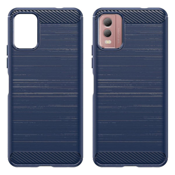 Borstad mjuk TPU phone case för Nokia C32, Carbon Fiber Texture Smartphone Cover Blue