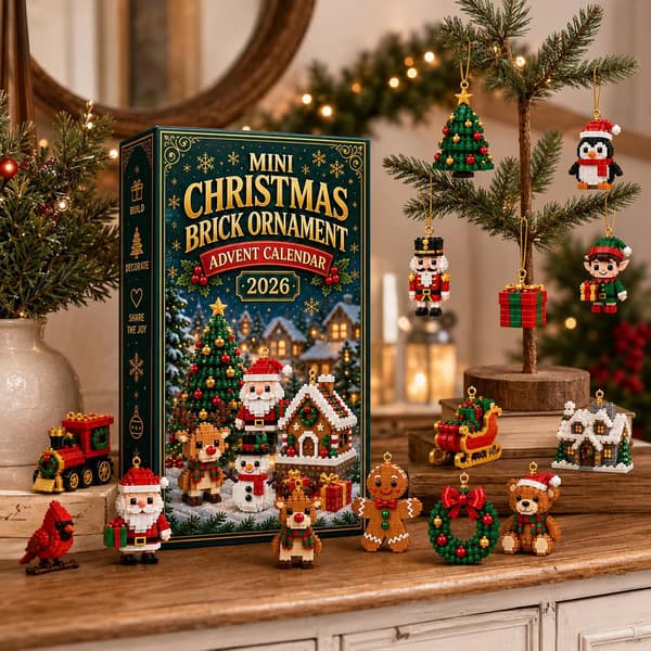 24-dagers adventskalender med julepynt av byggeklosser (1 sett)