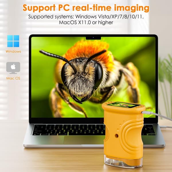 New 2-inch Bifocal Handheld 2MP High-Definition 1000X Educational Observation Microscope for Children, Pocket-sized Microscope