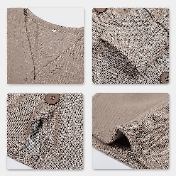Bomullsdamtröja med V-ringning, löst sittande, enfärgad, casual, 15 färger Khaki 3XL