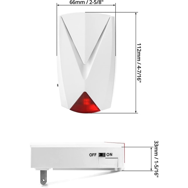 2 pakke, strømbruddsalarm, 118 db høy sirene med LED-lys, 110v til 220v, av/på-varsel