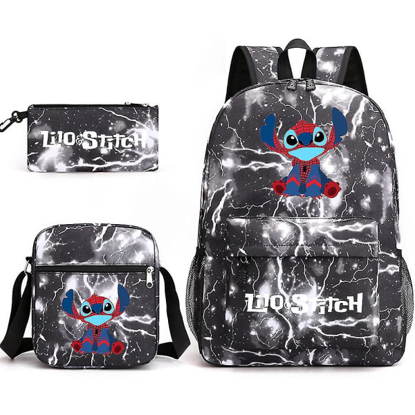 Stitch Kolmiosainen koululaukku casual reppu Lightning Black  3