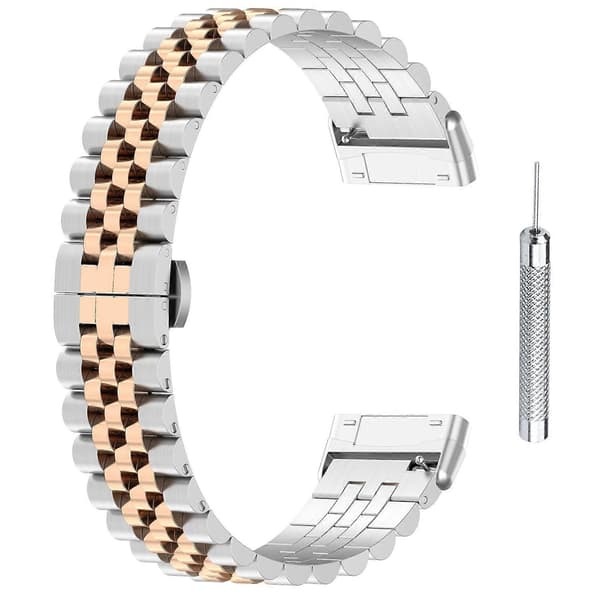 Til Fitbit Versa 3/Versa 4 Urremme i rustfrit stål, 5 perler, udskiftningsurrem med værktøj Multicolor Style H
