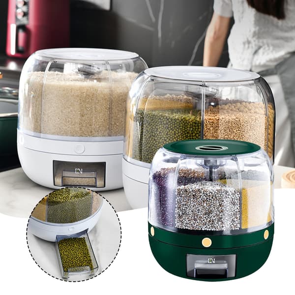 Household 6-Compartment Rotating Rice Storage Box Multifunctional Large Capacity Bottles for Nuts Grains White White White Small
