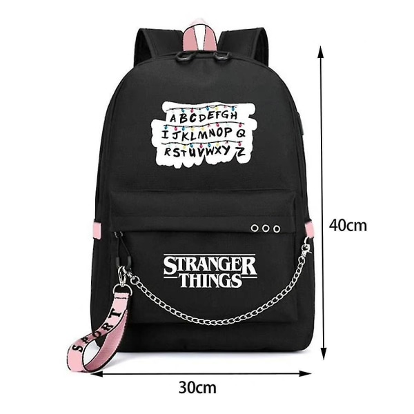 Stranger Things -koulureppu Suurikapasiteettinen matkareppu USB latauslaukku B