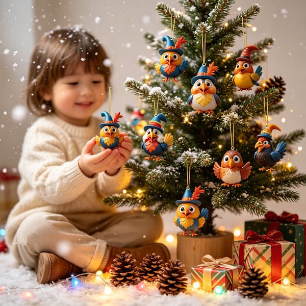 Adventskalender med 24 overraskelsesbokser - Haneformet akrylprynt til juletreet