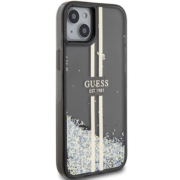 Guess Liquid Glitter Gold Stripes-cover til iPhone 15 Plus / 14 Plus - sort
