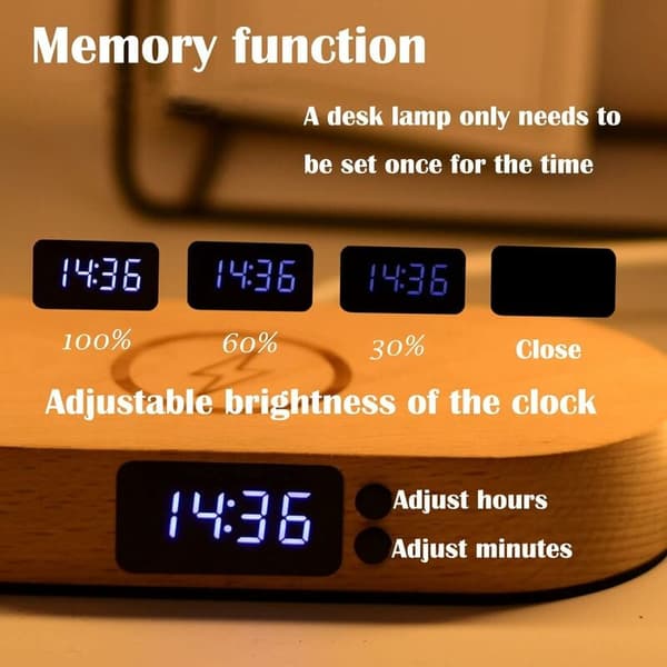 Durable Desk Lamp with Fast Wireless Charger, Portable Dimmable Touch Lamp for Reading, LED Eye-Friendly Reading Light with Clock Function for Bedroom