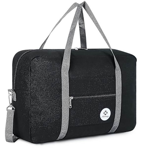 Kabinekuffert til Easyjet Airlines 45x36x20 Foldbar Rejsetaske Under Sædet Håndbagage Overnatning Til Kvinder Og Mænd 25l (ren Sort (med Skulder