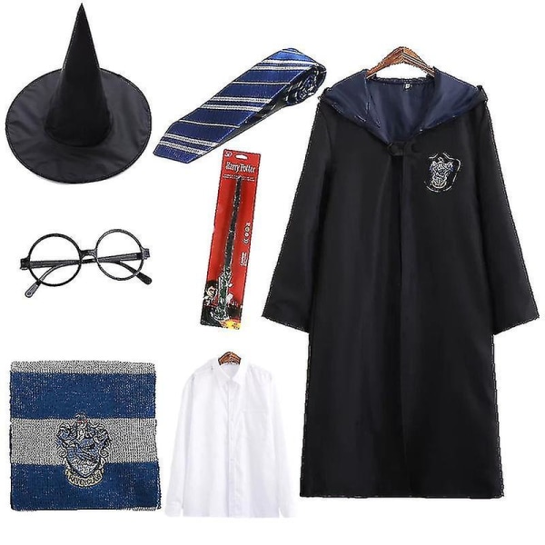 7 stk/sett For Magic Wizard Fancy Dress Cape Cloak Galtvort skolekostyme 7Pcs Blue Aldut S
