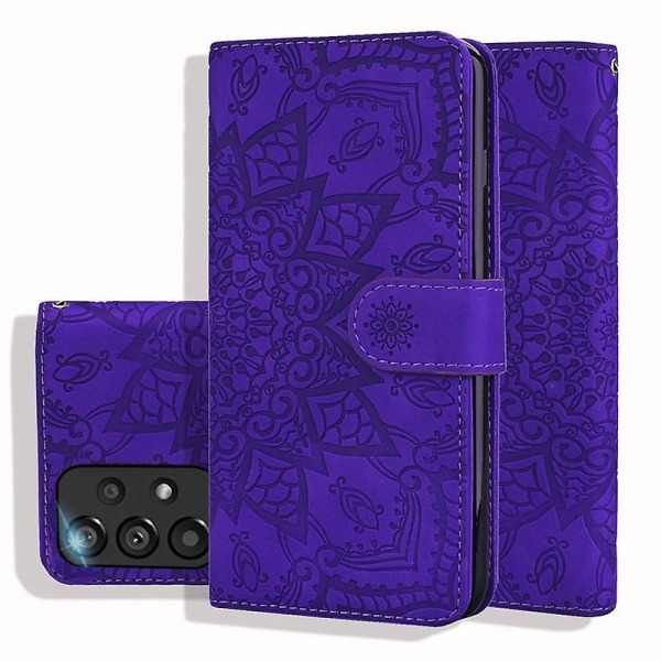 Case Samsung Galaxy A33 5G Premium PU-nahkaiselle Flip Cover Mandalalle Purple