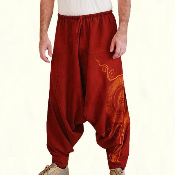 Män Yoga Byxor Bohemia Stil Plisserade Överdimensionerade Special Harem Byxor Red M
