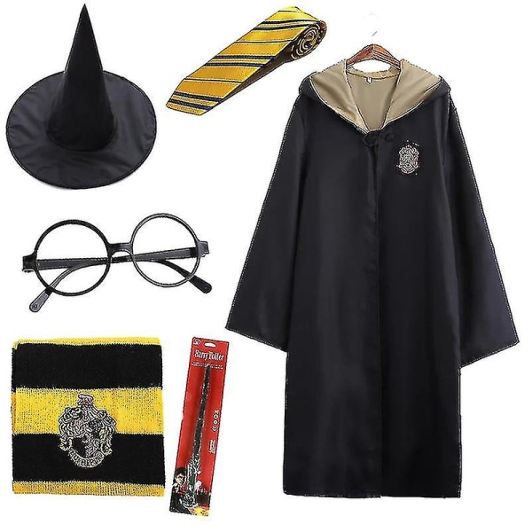 7 kpl / set Magic Wizard Fancy Dress -viite Viitta Tylypahkan kouluasu 6Pcs Yellow Kids 155