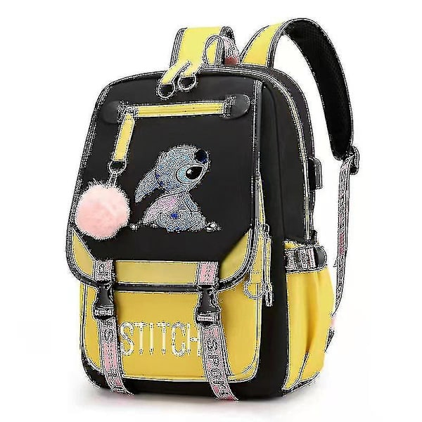 Stitch USB-laddningsbar skolväska för pojkar och flickor YELLOW