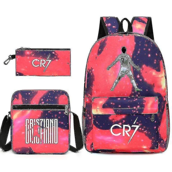 Football Star C Ronaldo Cr7 Printed Backpack Around The Student Three-piece Backpack.