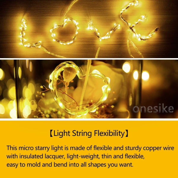 12 stk. LED-lysstreng, Batteridrevet, 20 LED'er, 2m (6,5ft) Mikro Kobbertrådslys