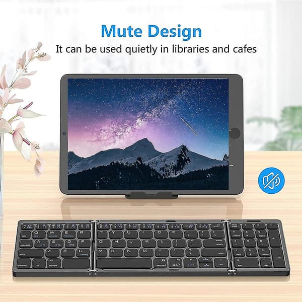 Foldbart, trådløst USB-opladeligt tastatur til iOS, Android, Windows PC, bærbar computer, smartphone - sort