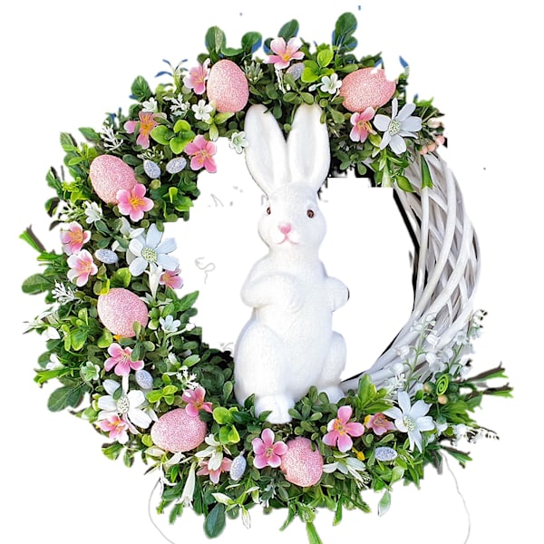 2D Påskekrans Dørdekorasjon Sommerfugl Egg Sesong vårkrans Ornament Rekvisitt Pink Rabbit