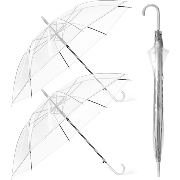2 st genomskinligt bröllopsparaply se through stick paraply dome vitt handtag Transparent paraply för unisex brudar män kvinnor
