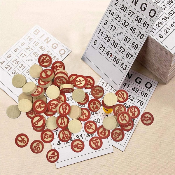 Bingokortit aikuisille ja lapsille, klassiset bingopaperipelikortit, joissa on 40 bingonumerokorttia ja 75 shakkinappulaa, hauskoja sosiaalisia pelejä