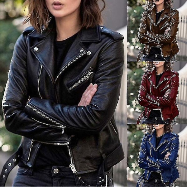 Solid Fall Kvinna Cykeljacka Konstläder Ytterplagg Dragkedja Outfit Vår Höst Kvinna Mode Kort Tunn Kvinna Jacka Kappa Snabb Style B Navy M