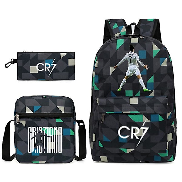 Fotbollsstjärnan C Ronaldo CR7 Tryckt Ryggsäck Runt Studenten Tre-delad Ryggsäck Rhombe 1 backpack