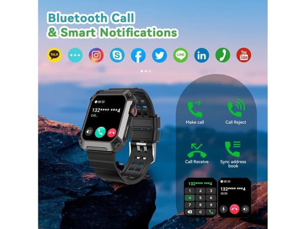 Smartklokker Vanntett Svømming 5Atm Sport Militær Robust 1,82 Tommer for Android Iphone