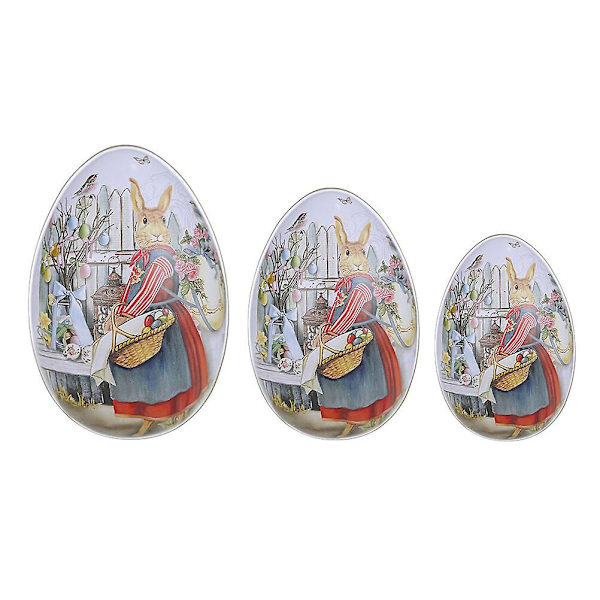 3 stk. Tinplate Påske Egg Godteriboks Dekorativ Godteriboks Påskegavepakkeboks C