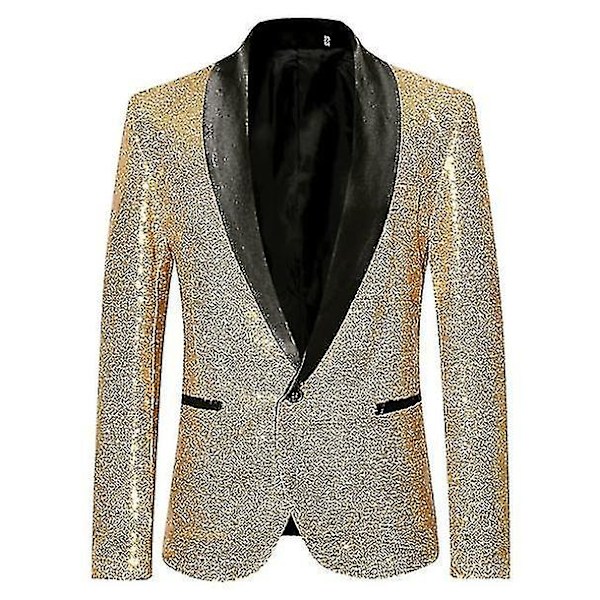 Herrar Mode Sequin Casual Blazer Bröllop Festdräkt Jacka gold M