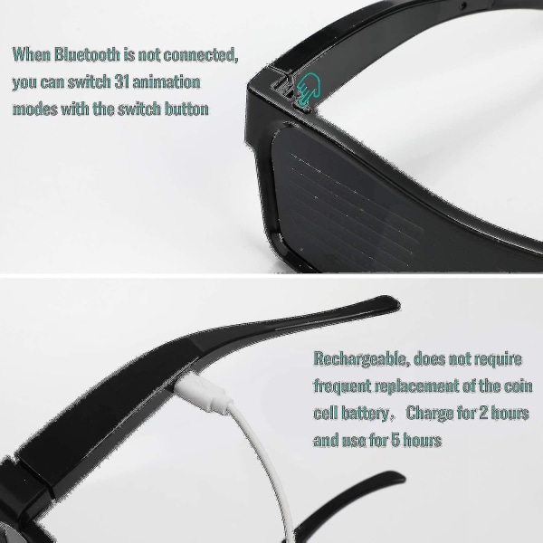 LED-glasögon med Bluetooth-app, ansluten LED-display, smarta glasögon, DIY, funky glasögon