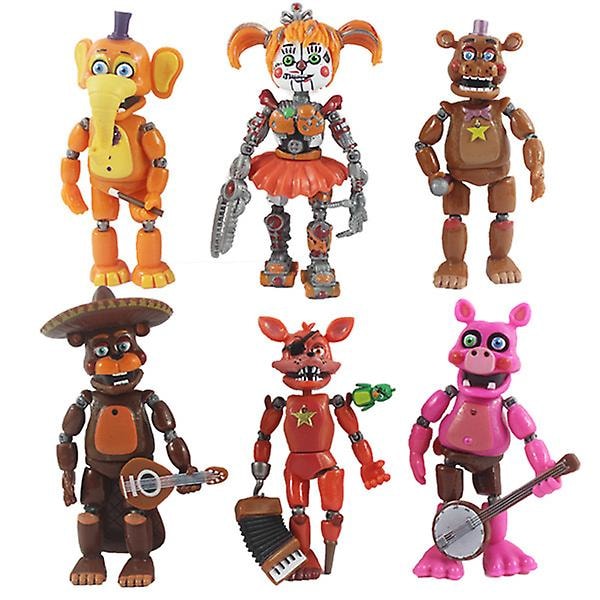 5 st Five Nights At Freddys Actionfigurer Leksak Security Breach Series Glamrock Foxy Bonnie Fazbear Pvc Dock Fnaf För Barnpresent 6pcs A