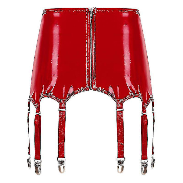 Naisten Lakinahkaiset Garterit Metallisella Kiinnityksellä Suspender Vyö Clubwear Lavalle Esitykseen Raveen Red M