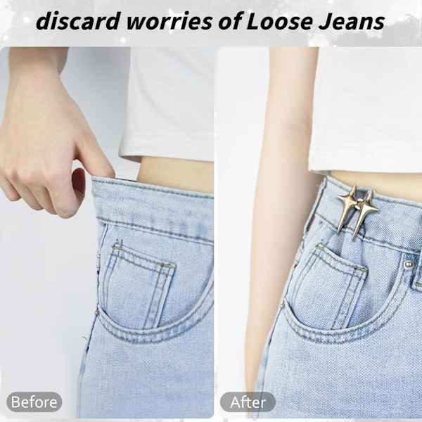 Par Jeans Knapper Pins, Fire Spiss Stjernedesign Stramme Midjeknapper, Justerbar og Syfri Metallbukse Midjestrammer Gold