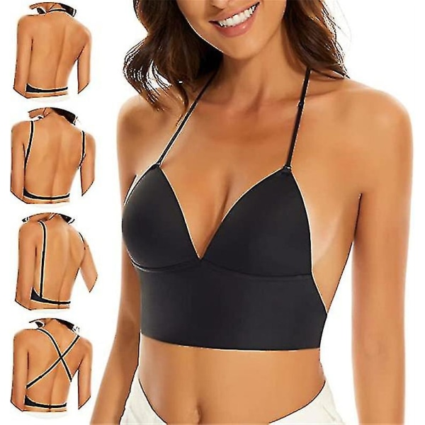 Lav rygg BH for kvinner Sømløs Wire Bralette Ryggløse BH BLACK L