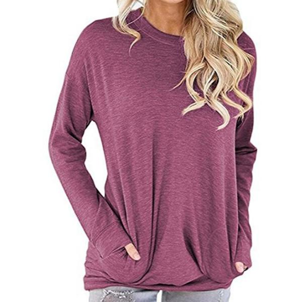 Pyöreäkauluksinen pitkähihainen kevyt ja ohut iholle miellyttävä pusero työmatkalle Purple XL