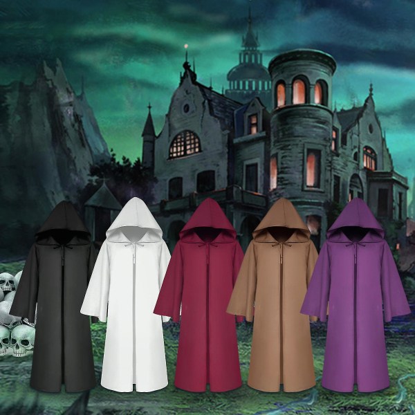 Halloween-huppuinen viitta Unisex Lapset Lapset Cape Rooli Cosplay Pitkä Viitta Goottilaiset Asut Ulkovaatteet Kiinteä Keskiaikainen Viitta Halloween-juhlan rekvisiitta Wine red L