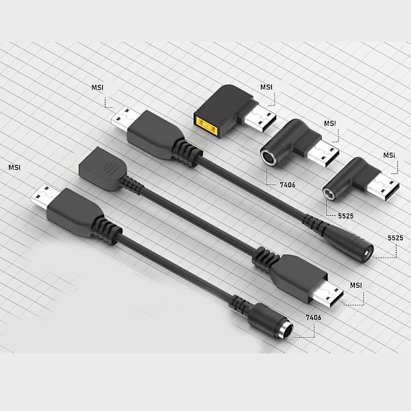 MSI USB-plugg til 5,5x2,5 mm/7,4x5,0 mm/MSI USB-plugg DC Barrel Jack strømkabel Rectangle Tip