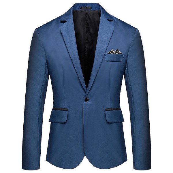 Allthemen Herre Business Casual Enknaps Jakke med Hakket Rever i Ensfarvet Royal Blue L