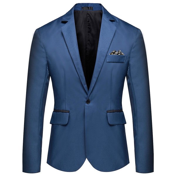 Allthemen Herre Business Casual One Butched Revers Ensfarvet jakkesæt Royal Blue L