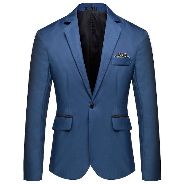 Allthemen Miesten Business Casual Yksipainikkeinen Notched Lapel Yksivärinen Puku Takki Royal Blue 2XL