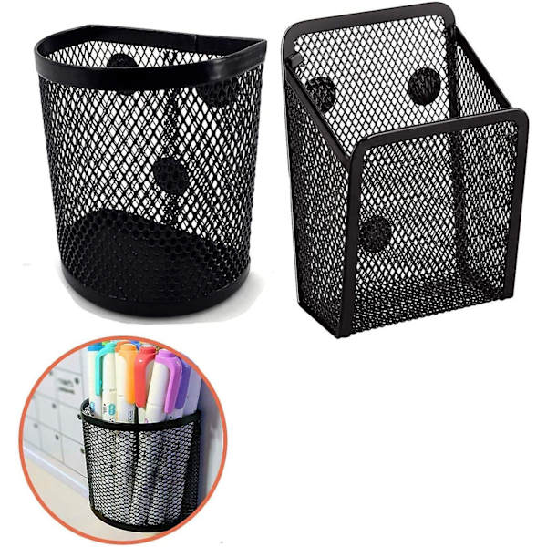 2-pack Magnetisk Pennhållare Magnetisk Markörhållare Nätförvaringskorg Organizer Med Extra Stark Magnet Nätpennhållare För Kylskåp Vittavla 1 Semicircle and 1 square