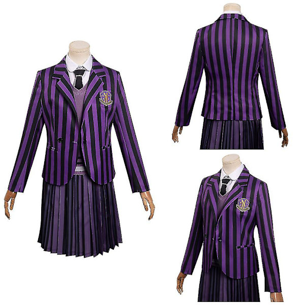 Aikuisten ja lasten tyttöjen Wednesday Addams Enid -koulun uniformu cosplay-asu, violetti hame naisille ja tytöille Halloween-karnevaaliasu L
