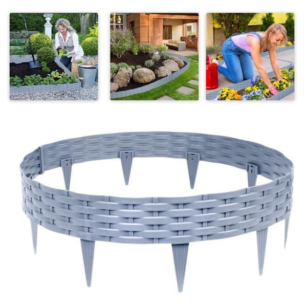 YRHOME 10 Meter Rattan Sengeside Græsmatte Kant Havehegn Rotting Sengeside Hegn Foldbar Grå Hegn