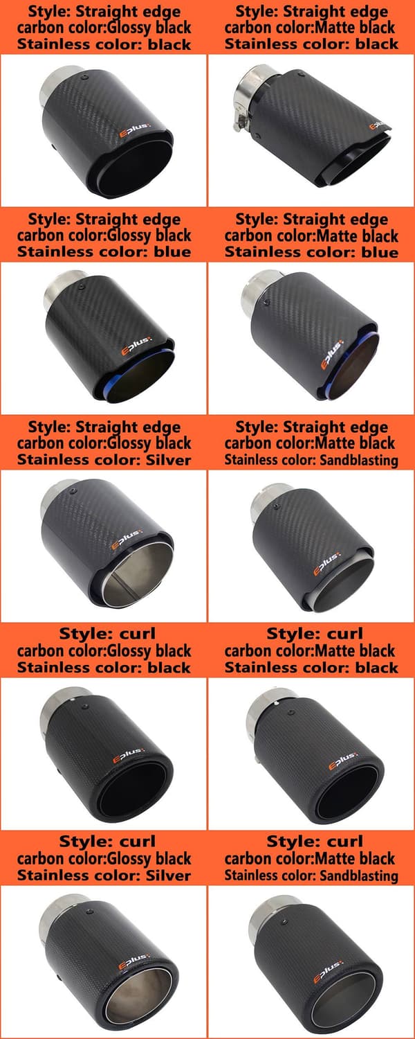 EPLUS Bil Matt Karbonfiber Lyddemper Eksosrør Lyddemper Munnstykke Universal Rett Rustfritt Svart For Akrapovic 57mm-76mm