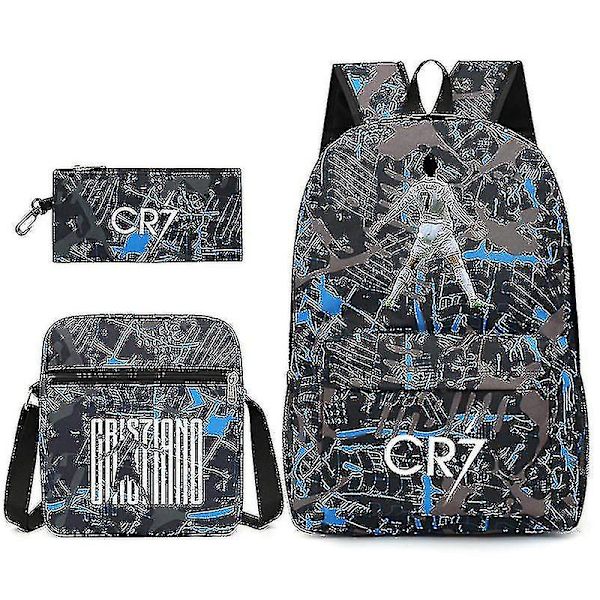 Jalkapallotähti C Ronaldo CR7 -painatus, kolmiosainen reppu opiskelijoille Huahua 1 Backpack pencil case