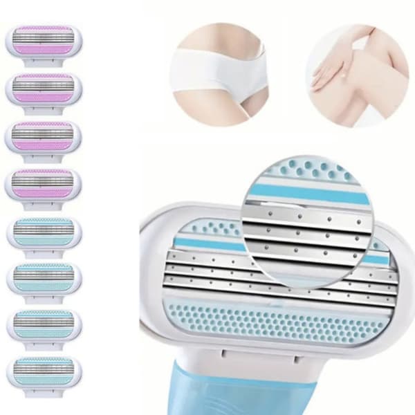 Women's Shaving Set - Handle and 4 Blades, Compatible with Gillette Venus Blå blue